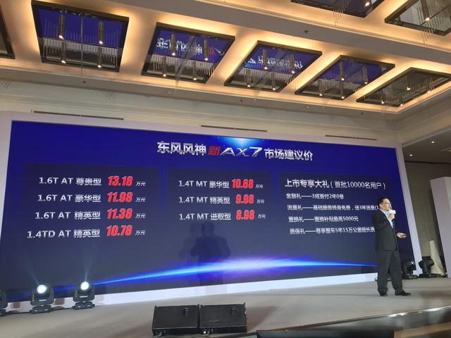 东风风神ax7手动挡上市 售价8.98-10.68万元 